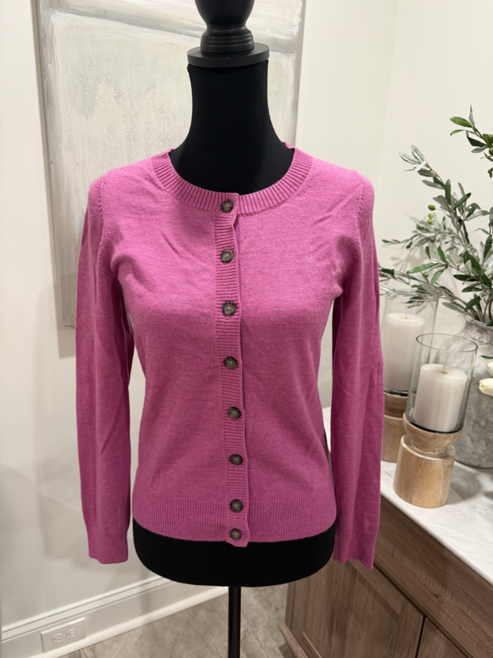 Banana Republic Fuchsia Pink Button-Front Merino Extra-Fine Wool Cardigan